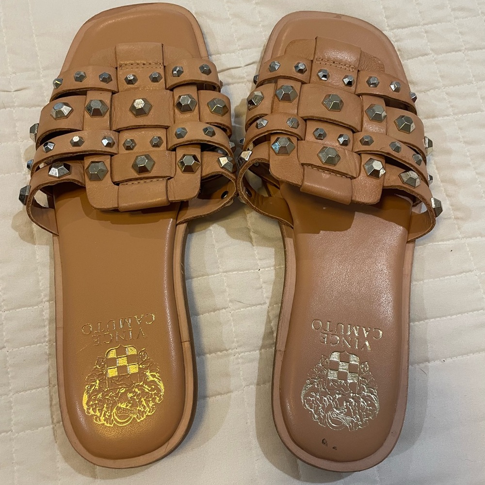 Vince Camuto Brown Studded Slide Sandals